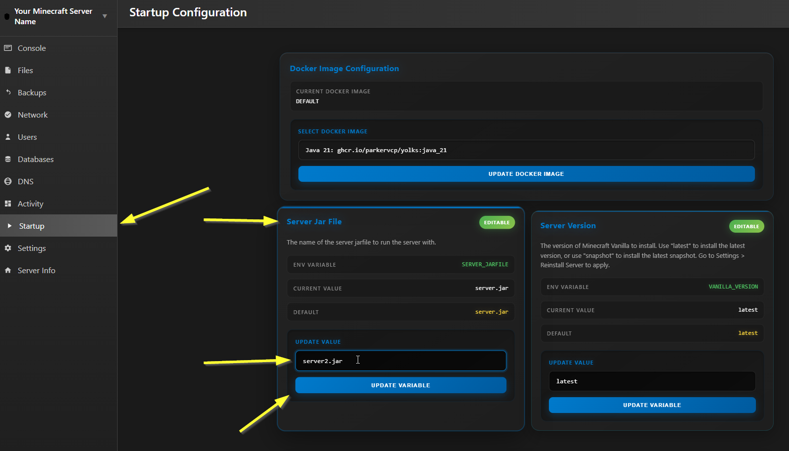 Startup: Update Server Jar File
