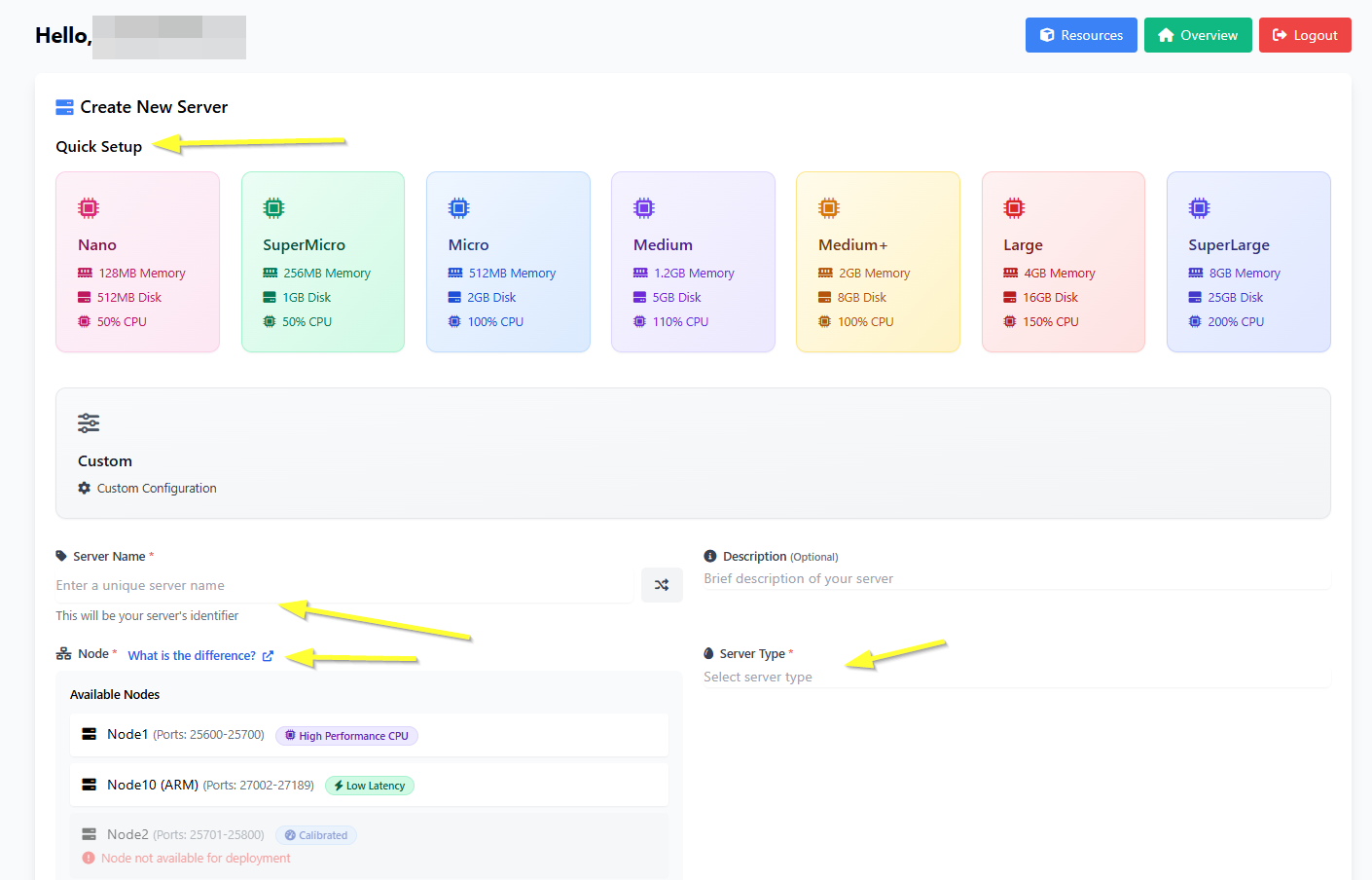 Create server config page1