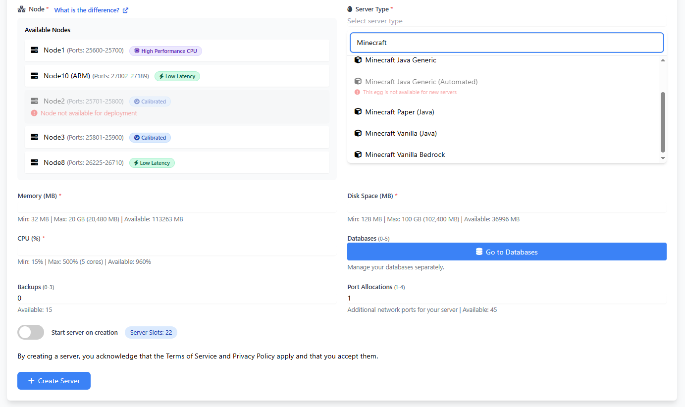 Crete server config page2