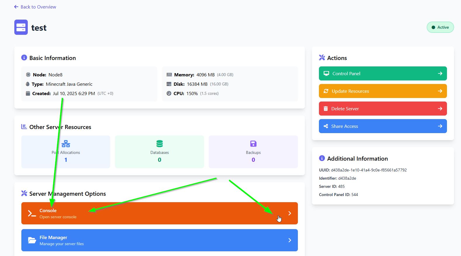 Console Button Server Page